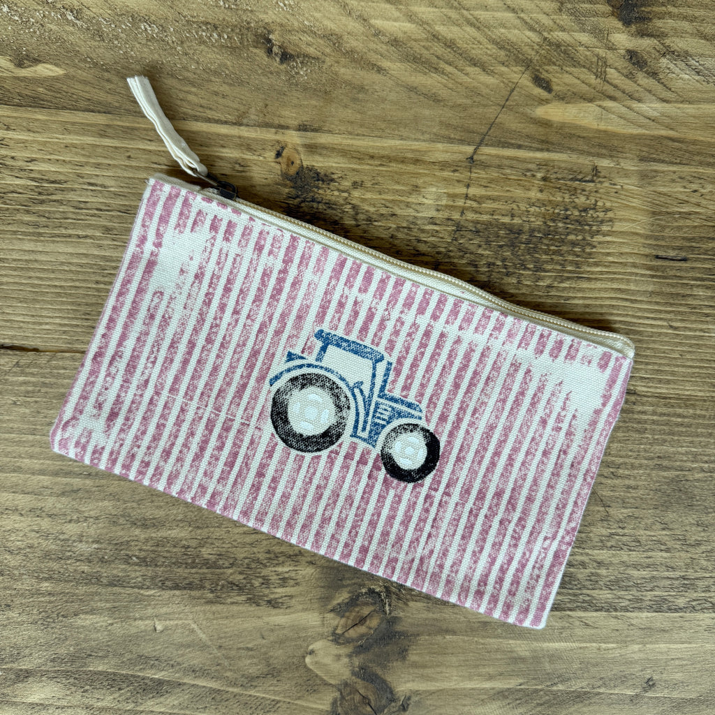 Blue Tractor and Rose Stripe Small Pouch