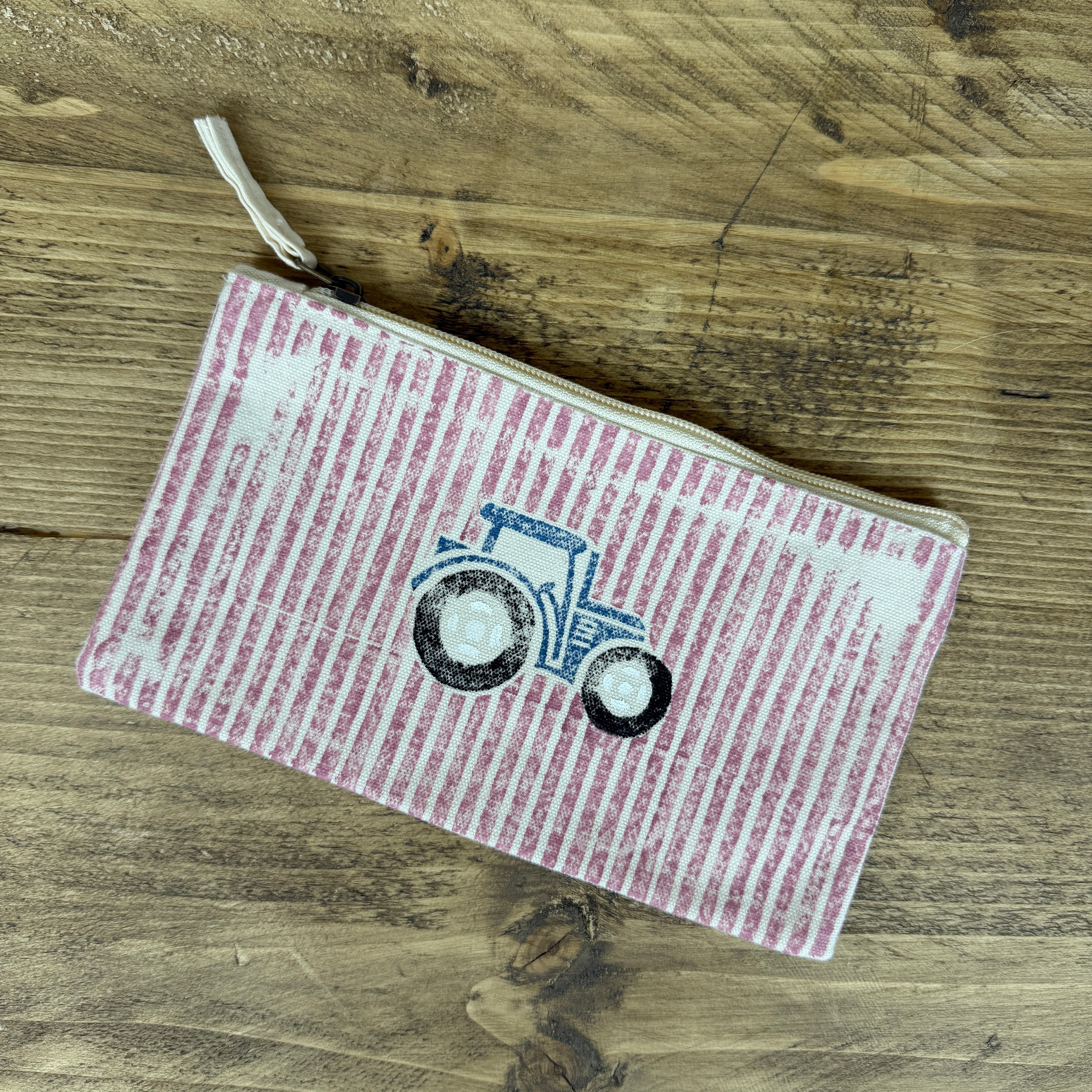 Blue Tractor and Rose Stripe Small Pouch