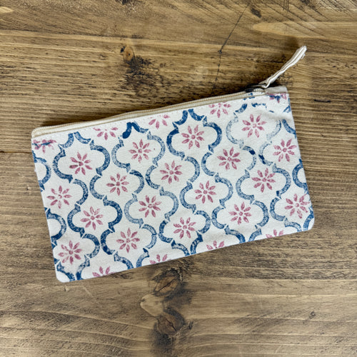 Blue Tractor and Rose Stripe Small Pouch