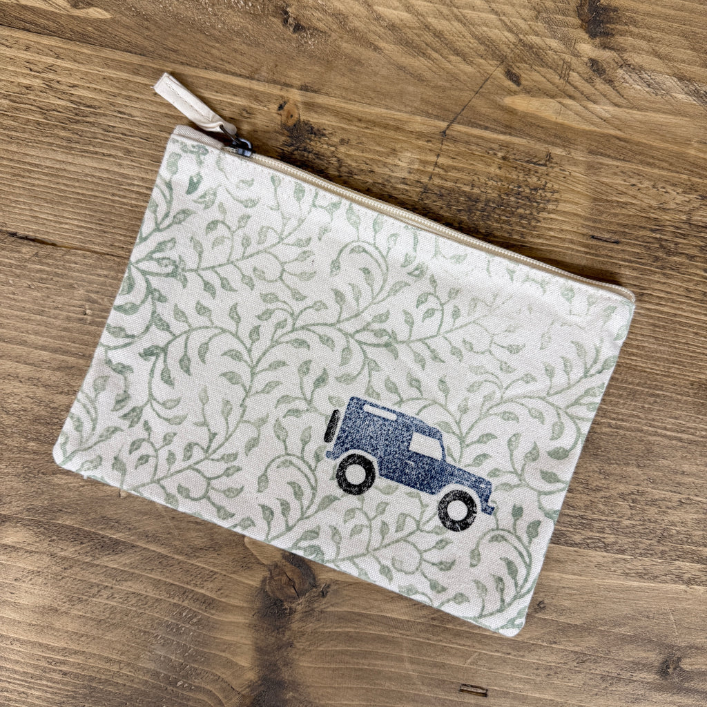 Navy and Sage Vines Land Rover Medium Pouch