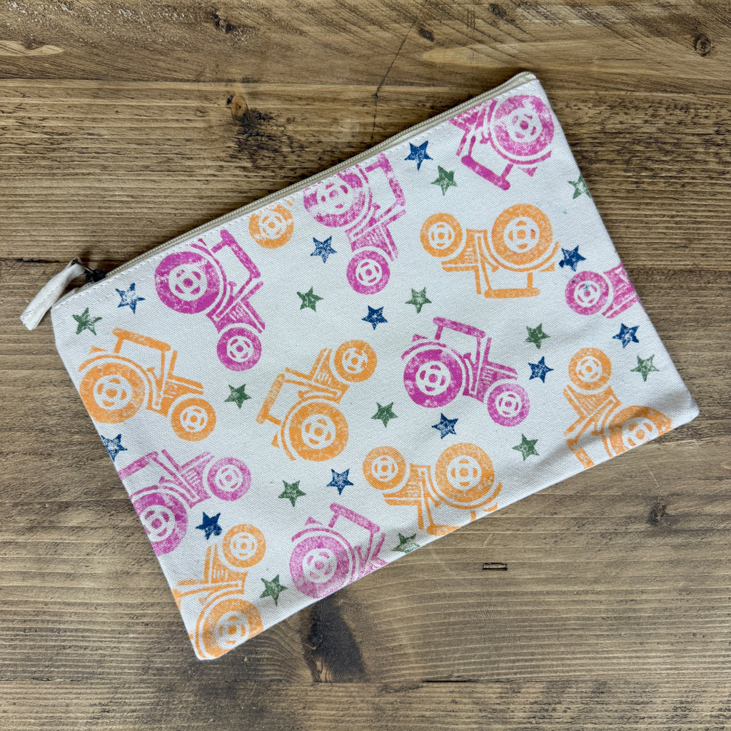 Pink and Orange Random Tractors Large Pouch