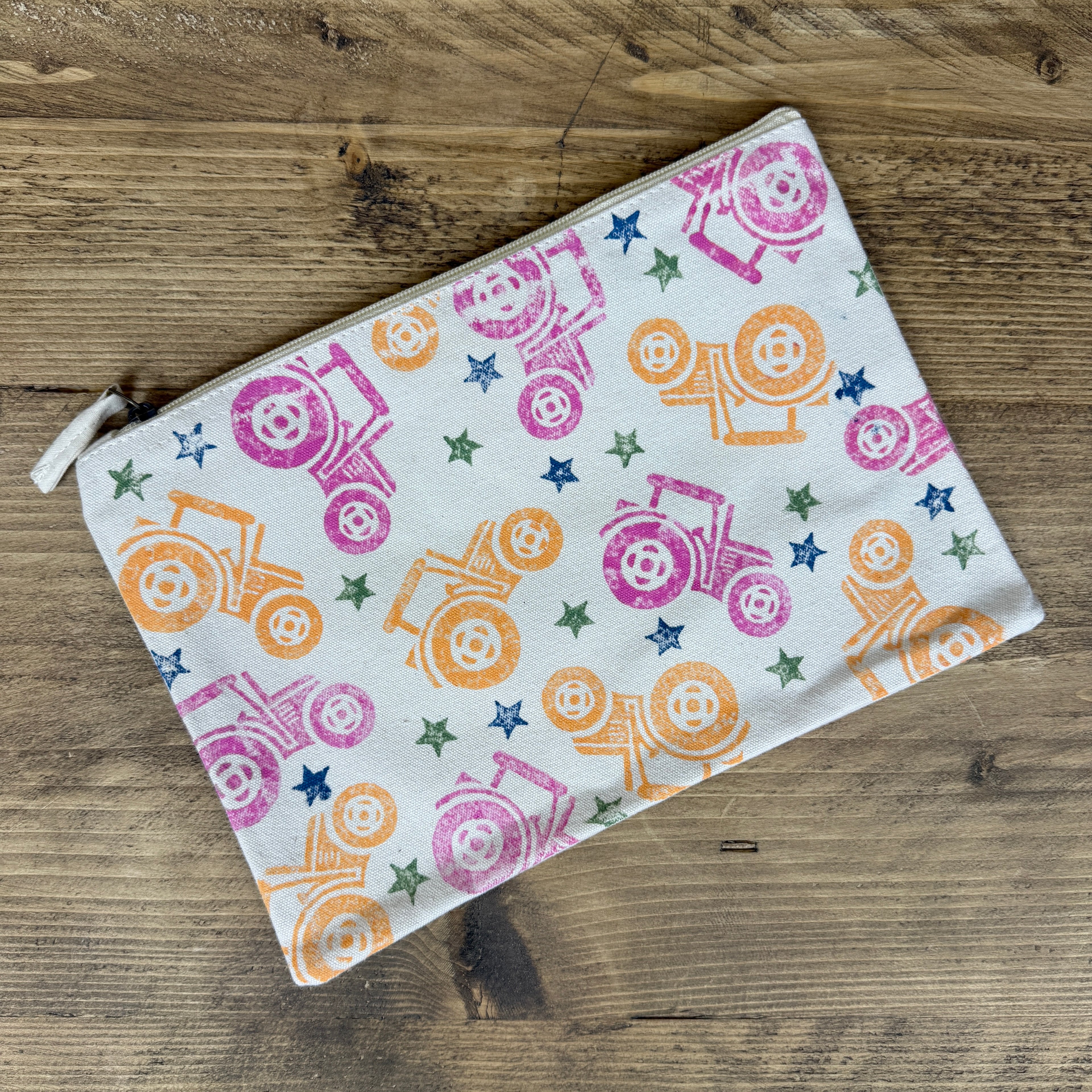 Pink and Orange Random Tractors Large Pouch