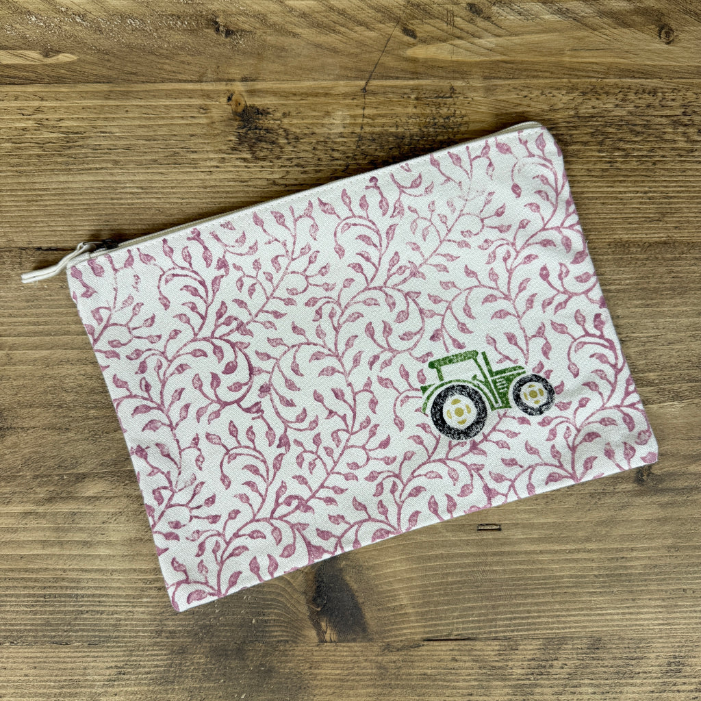Green and Rose Vines Tractor Large Pouch