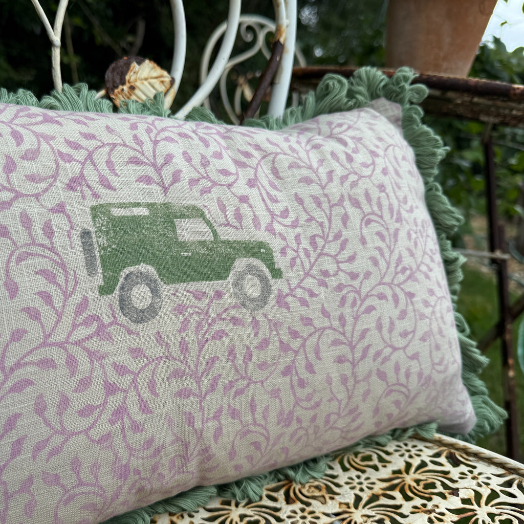 Vines Land Rover Cushion with Scallop Fringe