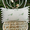 The Bold Pheasant Cushion - Light Green with Cream Pom Poms