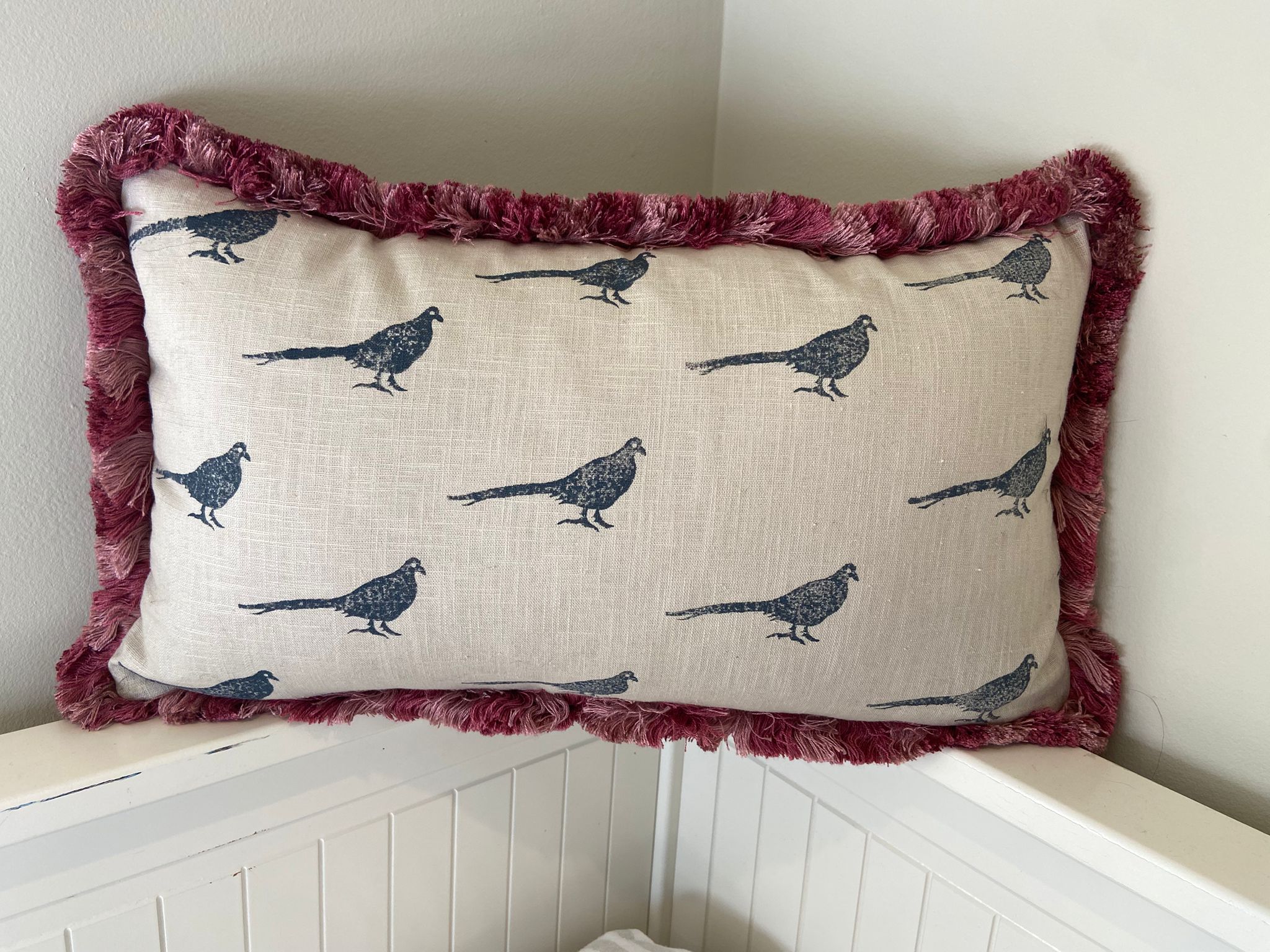 The Classic Pheasant - Navy and Pink Cushion