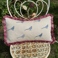 The Bold Pheasant Cushion - Navy and Pink Fringe